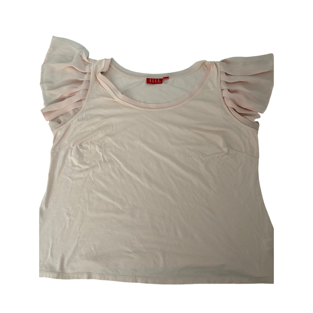 Elle‎ Womens Pink Pima Cotton Modal Ruffle Chiffon Sleeve LayeringTop 1X RN73277